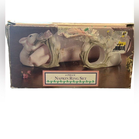 VTG 90’s set of 4 Easter cottagecore Spring bunny hand painted napkin rings - Picture 7 of 10